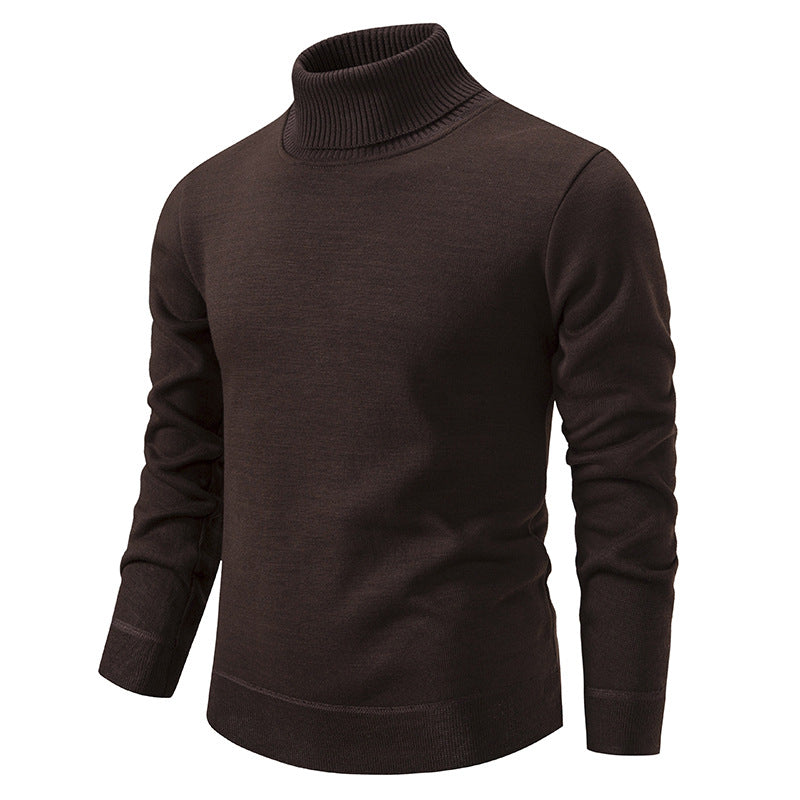 Men's Turtleneck Pullover Sweater Fashion Solid Color Fleece Lined Knitted Long-sleeved Top Clothing LadyShow.Store