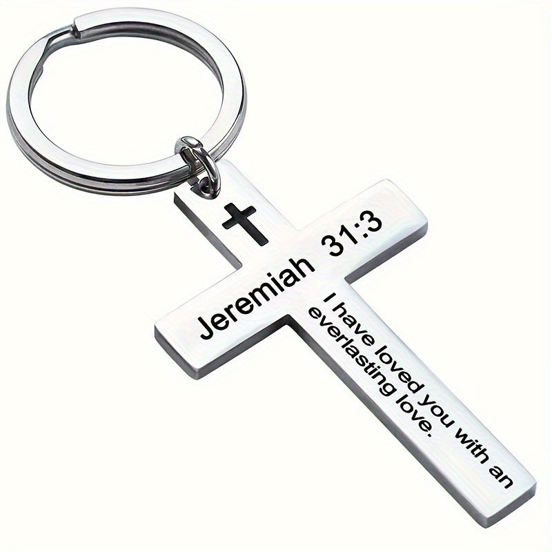 Personality Trend Stainless Steel Faith Cross Scripture Lettering Metal Keychains LadyShow.Store