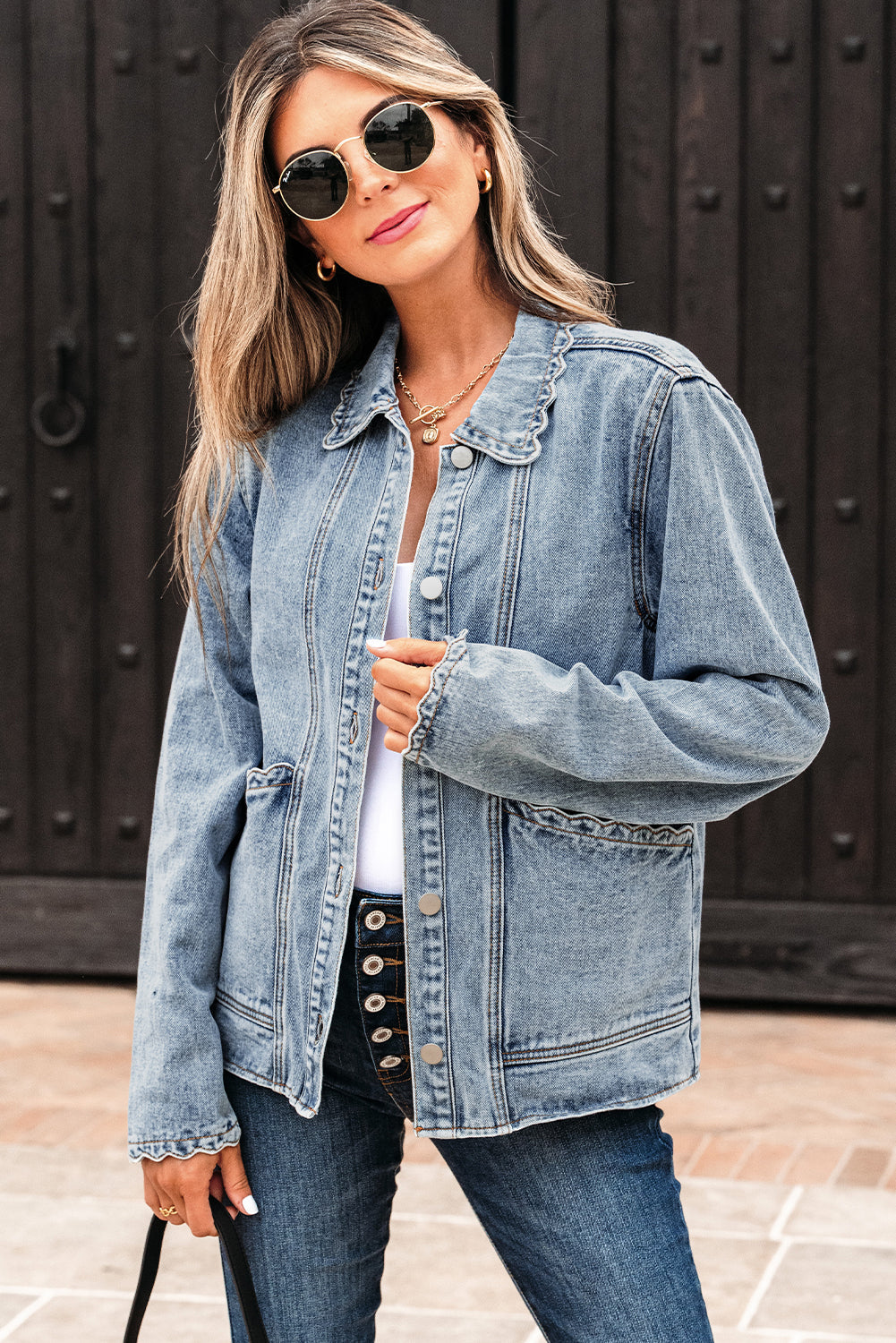 Brooklyn Scallop Trim Button Up Denim Jacket LuxuryLifeWay Online Store