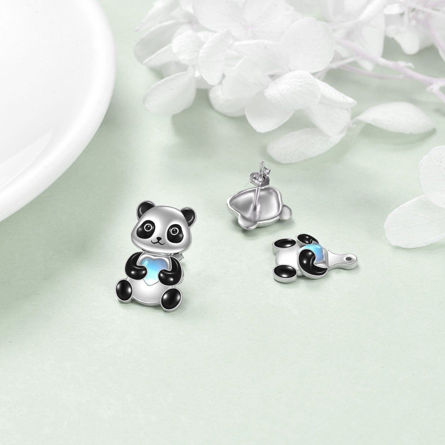 Sterling Silver Panda Stud Earrings Ear Jacket Front Back Earrings LadyShow.Store