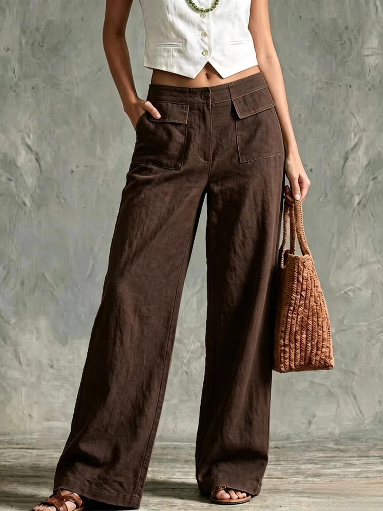 Women's Solid Color Loose Fit Casual Pants - Elastic Waist Trousers for Daily Wear NorixaFashion.com