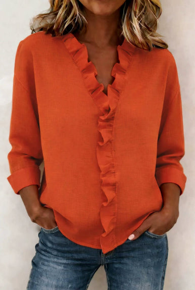 Ruffled Long Sleeve Cotton Shirt NorixaFashion.com