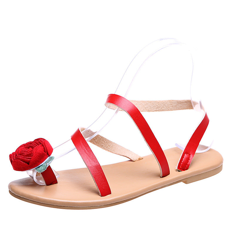 European And American Set-toe Flower Flat Sandals LadyShow.Store