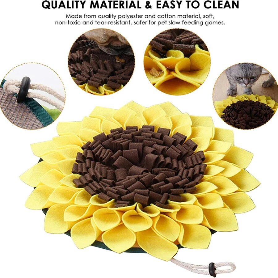 Non Slip Dog Sniffing Snuffle Mat Washable Sunflower Slow Feeding Food Pet Nosework Training Treat Pets Fashion