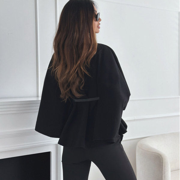 New Stand Collar Batwing Sleeves Cloak Top With Belt Ins Fashion Temperament Jacket Woolen Sweater Outwear For Women Clothing LadyShow.Store