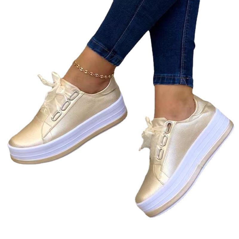 Single Large Size Casual European And American Lace-up Flat Round Toe Platform Women's Shoes CJD