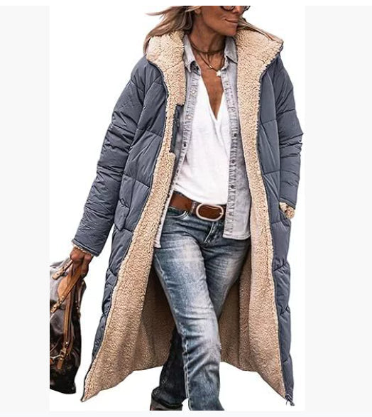 Solid Color Hooded Long Coat Winter Long Sleeve Double-sided Wear Slim Elegant Cardigan Jacket Top Women's Clothing LadyShow.Store