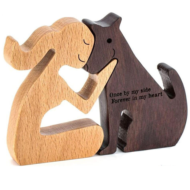 DIY Figurine Wood Dog Ornament Sculpture Home Decoration A Man A Dog Wood Sculpture Christmas Gifts Model Decor PearlNestDecor.com