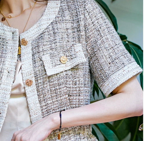 Casual Short Sleeve Jacket for Women, Tweed Style Pi-Mart