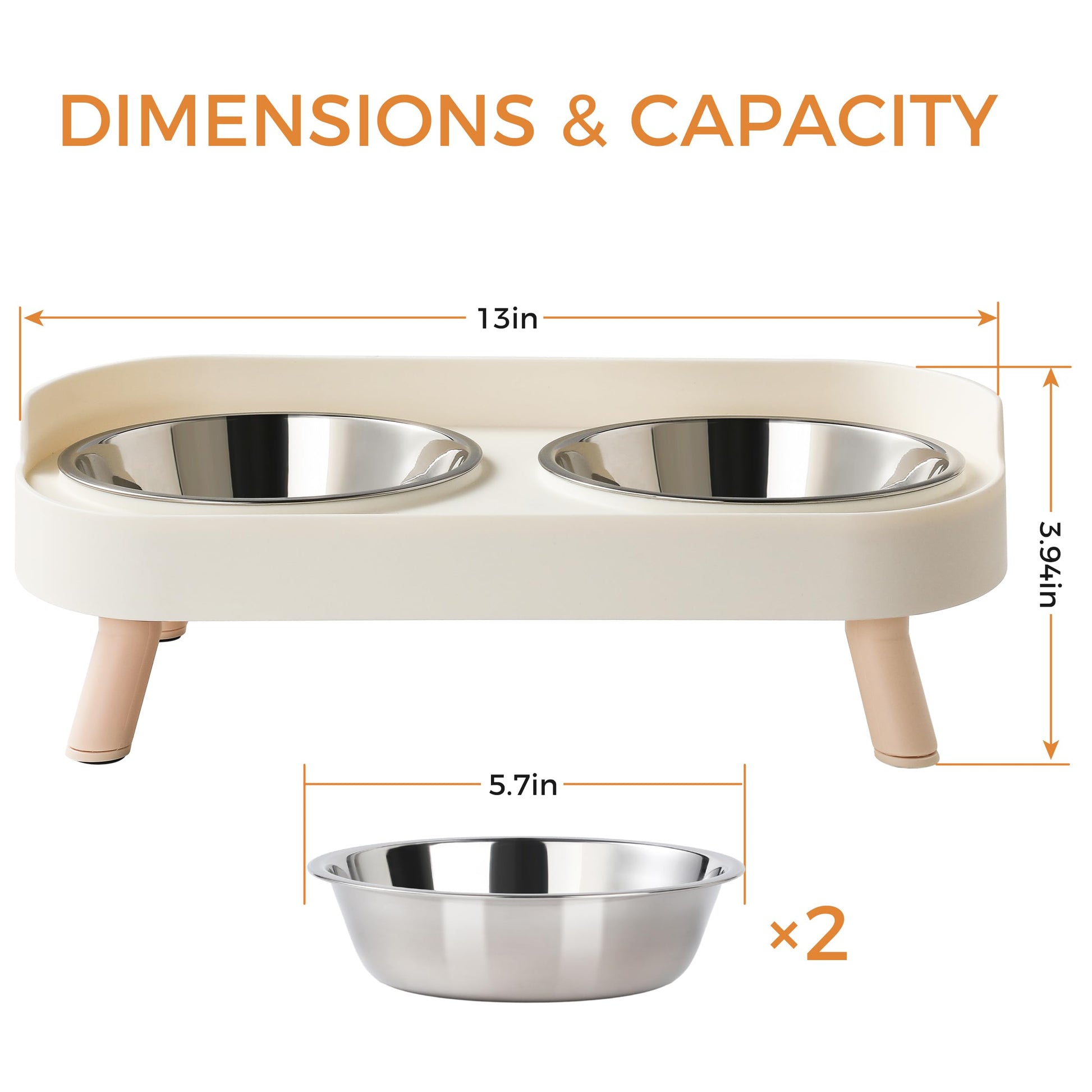 Elevated Cat Bowls Set - Raised Cat Food And Water Bowl Set With Non Slip Stand - Pet Feeding Station With 2 Stainless Steel Bowls Pets Fashion