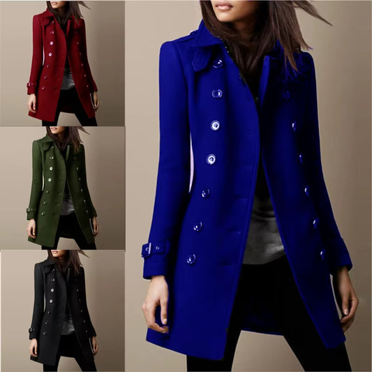 Streetwear Women Jackets Lined Double-breasted Ladies Loose Wool Overcoat Elegant Lapel Solid Pocketed Coats For Autumn Winter CJD