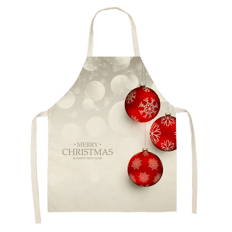 Christmas Deer Art Pattern Female Cleaning Home Cooking Kitchen Apron Chef Ear Cotton Linen PearlNestDecor.com