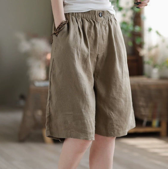 Women's Cotton And Linen Cropped Loose High Waist Shorts NorixaFashion.com