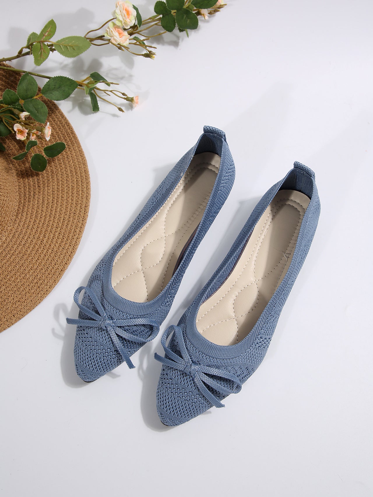 Bow Knitted Loafers Ins Fashion Pointed-toed Flats Shoes For Women CJD