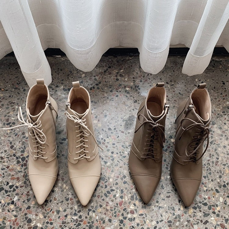 Lace-up Handsome High-heeled Martin Short Boots LadyShow.Store