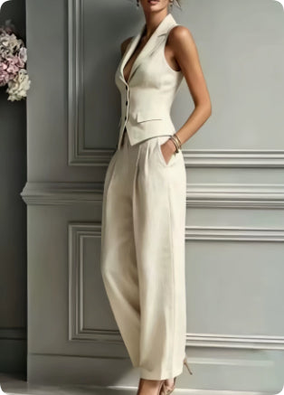 Summer Sleeveless Suit Casual Single-breasted Vest And Casual Pants Set NorixaFashion.com