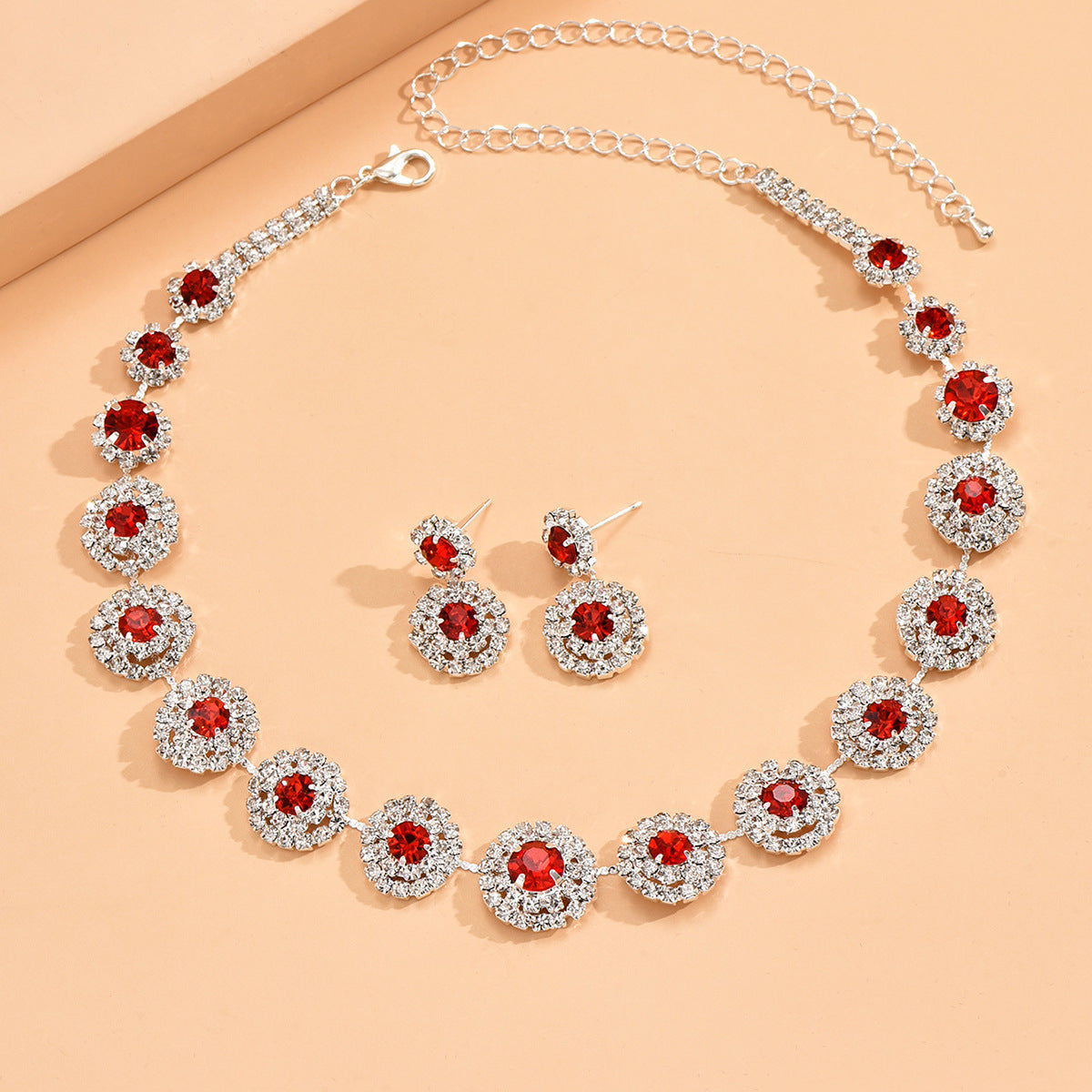 Popular Luxury Round Rhinestone Quartz Necklace And Earring Suit LadyShow.Store