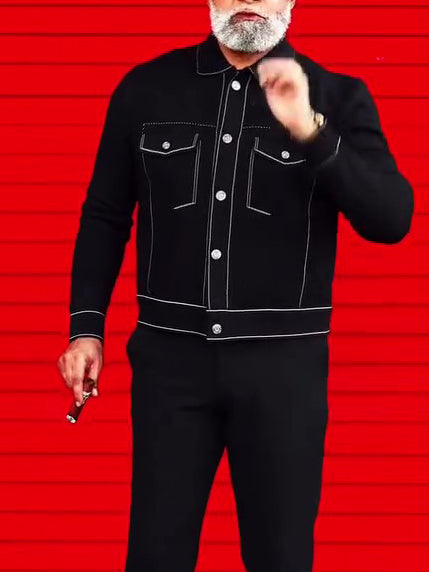 Black Denim Jacket With White Topstitching Detail Best YouTube Store