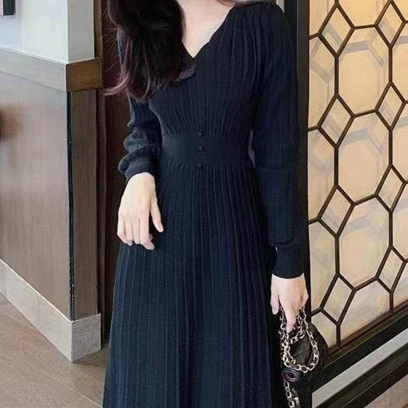 High-waisted Dress With V-neck Long Sleeve For Women LadyShow.Store