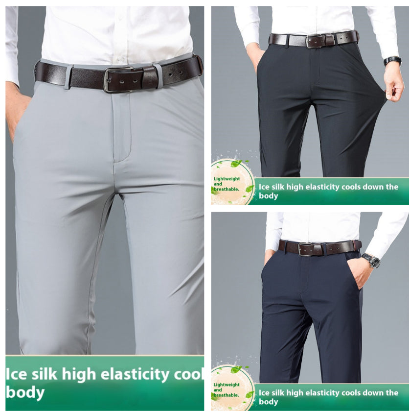 Men's High Elastic Jinammonia Ice Silk Casual Pants NorixaFashion.com