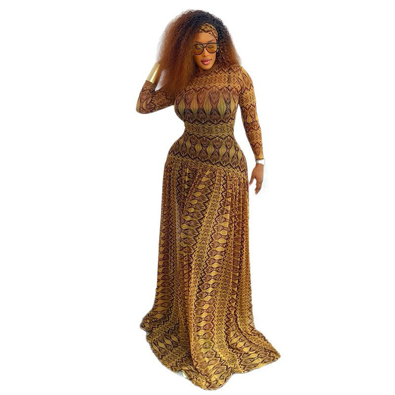 Retro Elegant Women's Waist-cinching Slimming Slightly Sheer A-line Skirt LadyShow.Store
