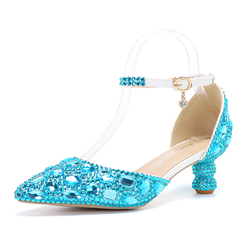 Low-top Summer New Blue Color Pointed Gourd Heel Rhinestone Multi-color Fashion Wedding Banquet Women's Shoes LuxuryLifeWay Online Store