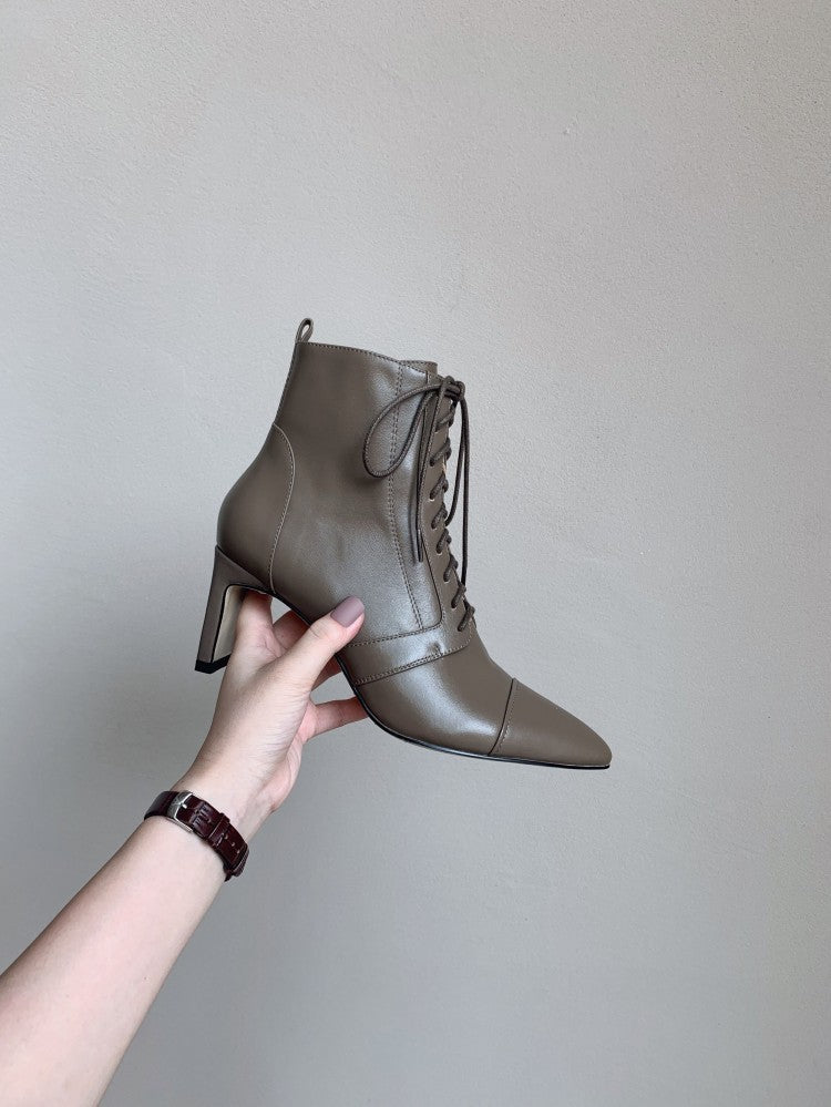 Lace-up Handsome High-heeled Martin Short Boots LadyShow.Store