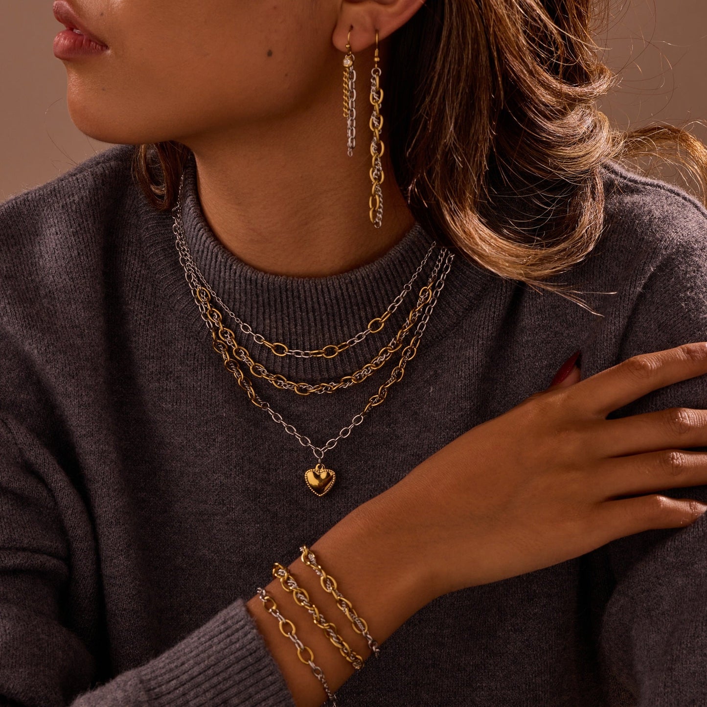 Autumn And Winter New Style Necklaces Gold And Silver Color Matching Earrings Jewelry LadyShow.Store