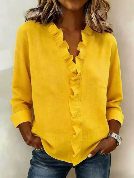 Ruffled Long Sleeve Cotton Shirt NorixaFashion.com