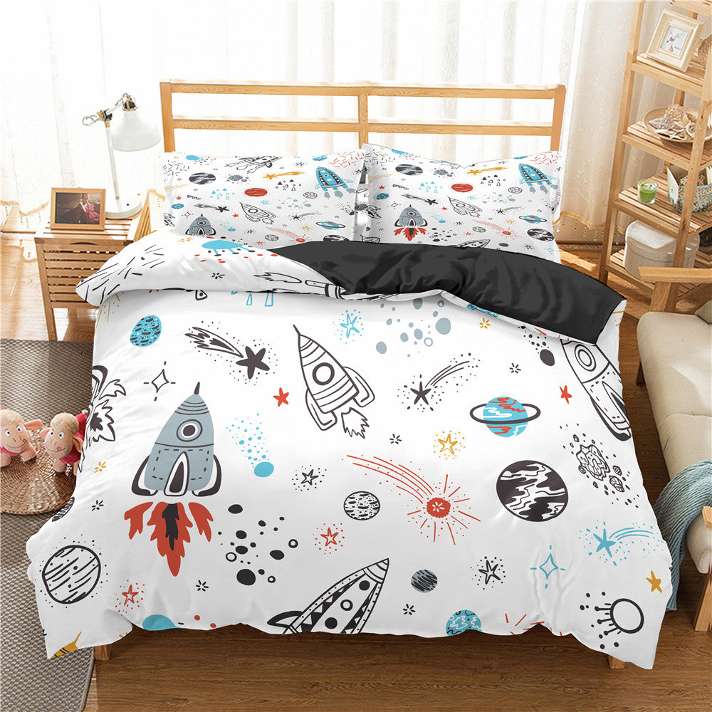 Cartoon Bedding Set Aerospace Astronaut Duvet Cover Quilt Cover Double Bed