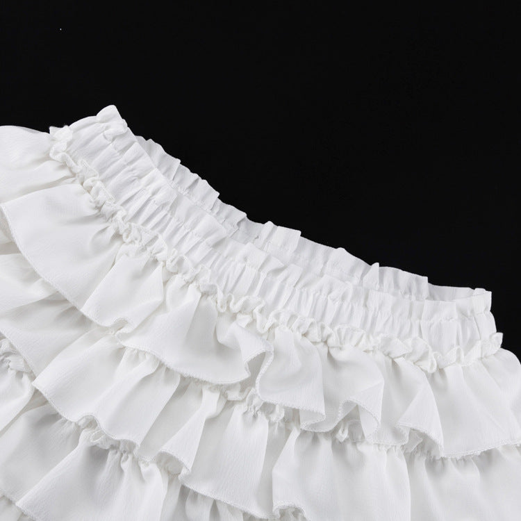 Crop Top With Tie-up Top & High-waisted Tiered Skirt Set NorixaFashion.com