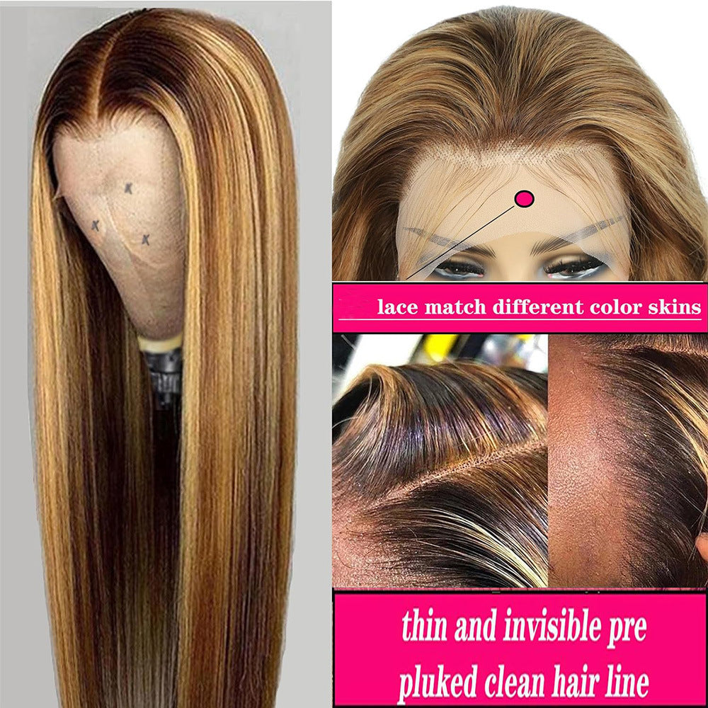 Real Human Hair Female Long Straight Hair Front Lace Wig Head Cover LuxuryLifeWay Online Store