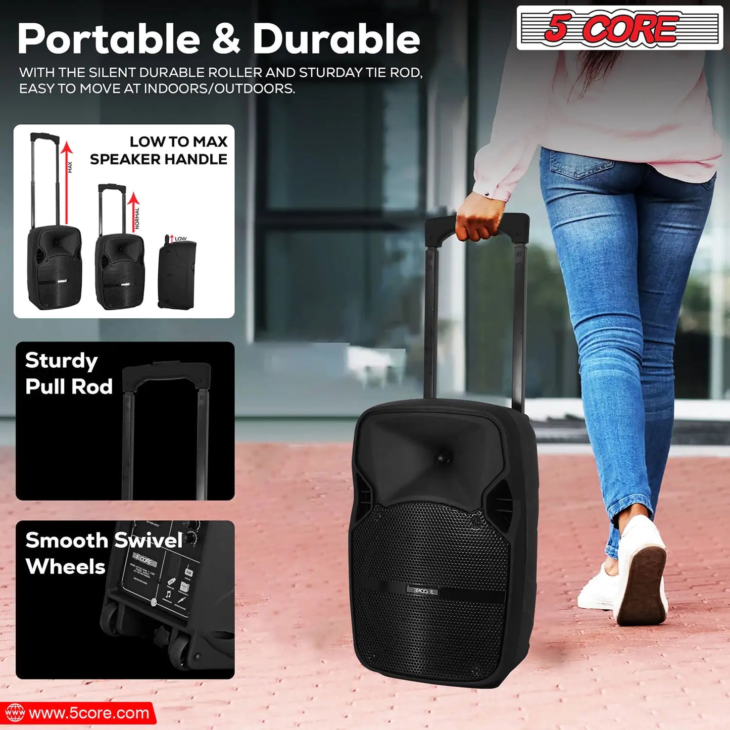 5Core 8 inch PA Portable Bluetooth Party Speaker Karaoke Boombox + 2 Wireless Mics