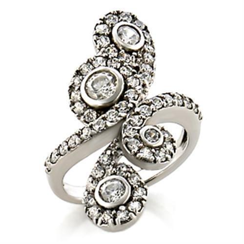9W097 - Rhodium Brass Ring with AAA Grade CZ  in Clear LuxuryLifeWay Online Store