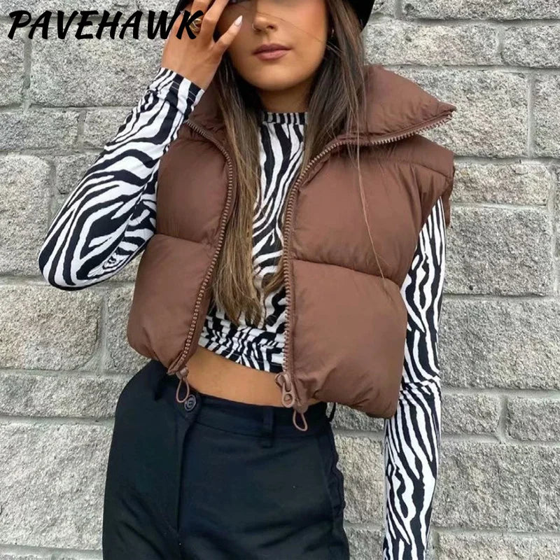 Women Short Cotton Down Vest Sleeveless Warm Stand Up Collar Outerwear Casual Winter Loose Basic Thick Jacket Female Clothes LadyShow.Store