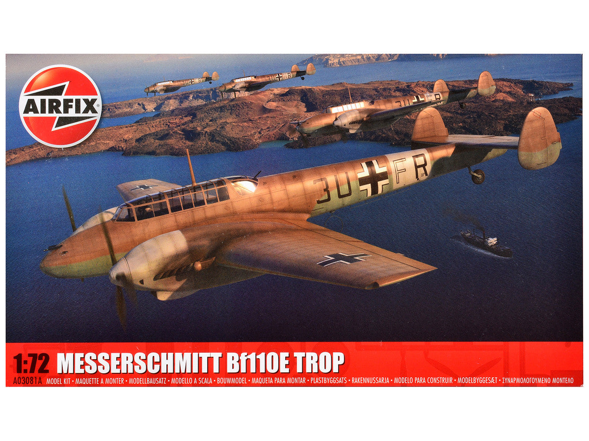 Level 2 Model Kit Messerschmitt Bf110E/E-2 TROP Fighter Aircraft with 2 Scheme Options 1/72 Plastic Model Kit by Airfix LuxuryLifeWay Online Store