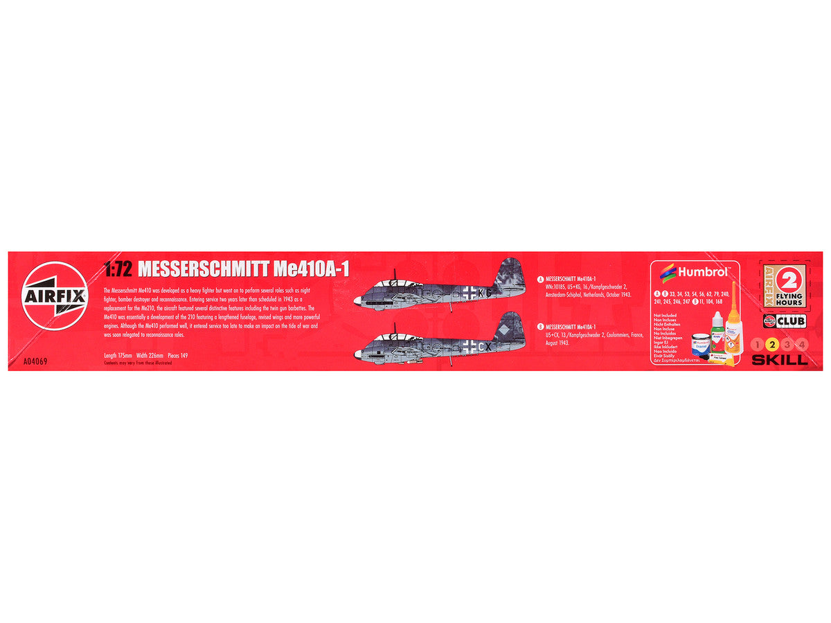 Level 2 Model Kit Messerschmitt Me410A-1 Fighter Aircraft with 2 Scheme Options 1/72 Plastic Model Kit by Airfix LuxuryLifeWay Online Store