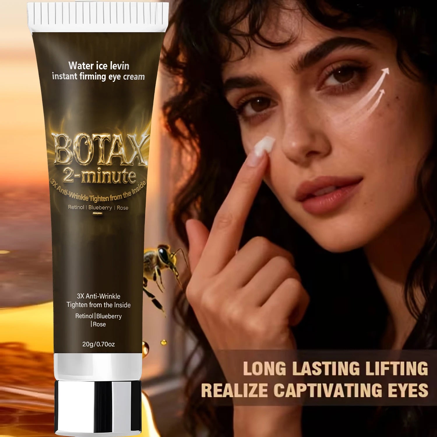 Instant Firming Eye Cream with Retinol & Hyaluronic Acid, 3X Anti-Wrinkle, Tightens from Inside, Blueberry & Rose Extract. Pi-Mart