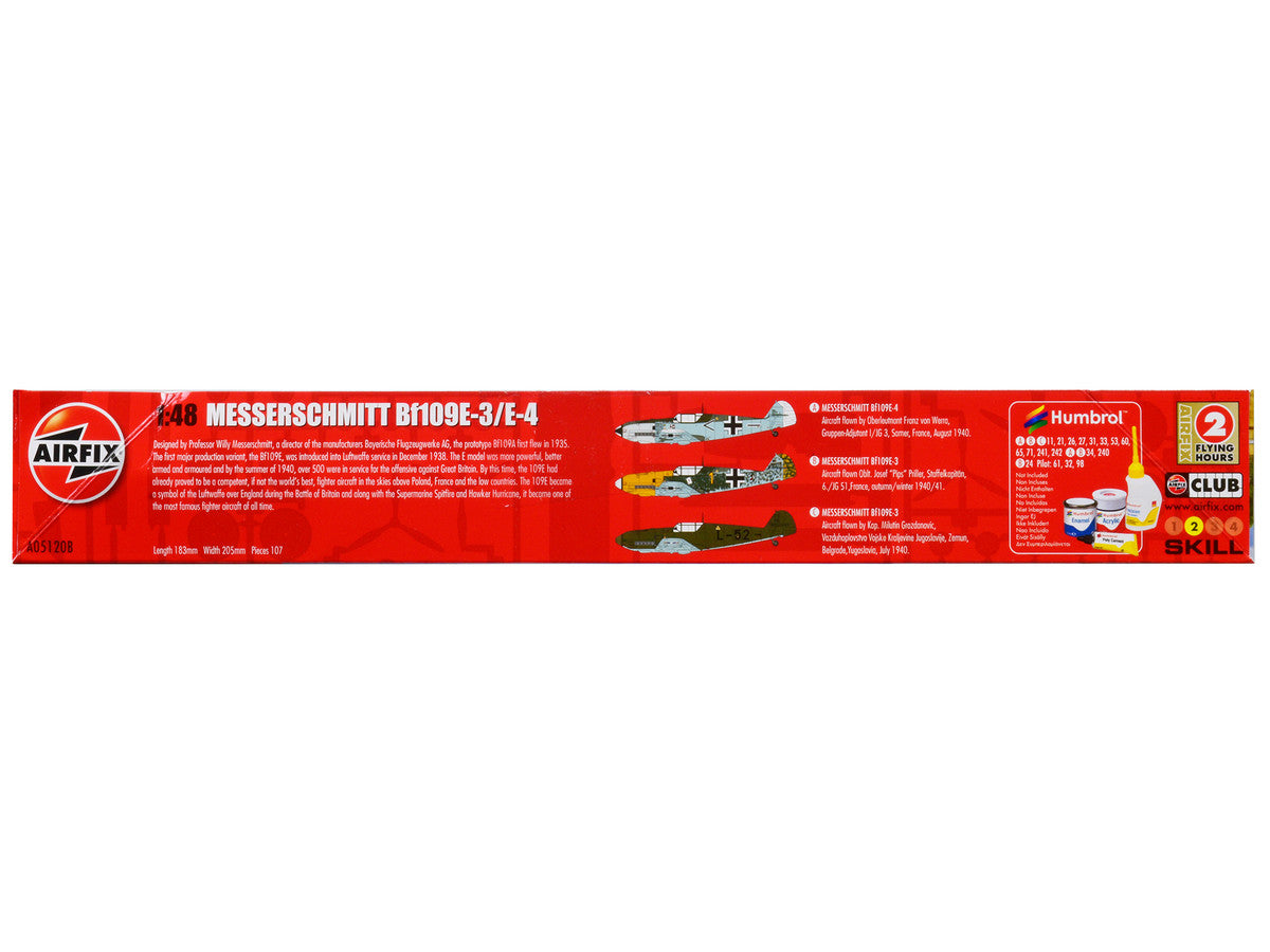 Level 2 Model Kit Messerschmitt Bf109E-3/E-4 Fighter Aircraft with 3 Scheme Options 1/48 Plastic Model Kit by Airfix LuxuryLifeWay Online Store