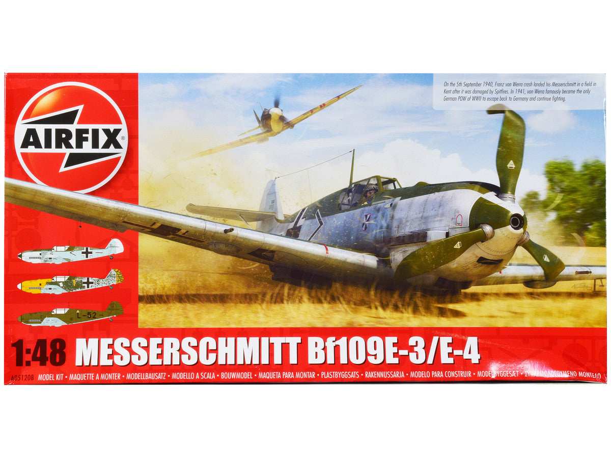 Level 2 Model Kit Messerschmitt Bf109E-3/E-4 Fighter Aircraft with 3 Scheme Options 1/48 Plastic Model Kit by Airfix LuxuryLifeWay Online Store