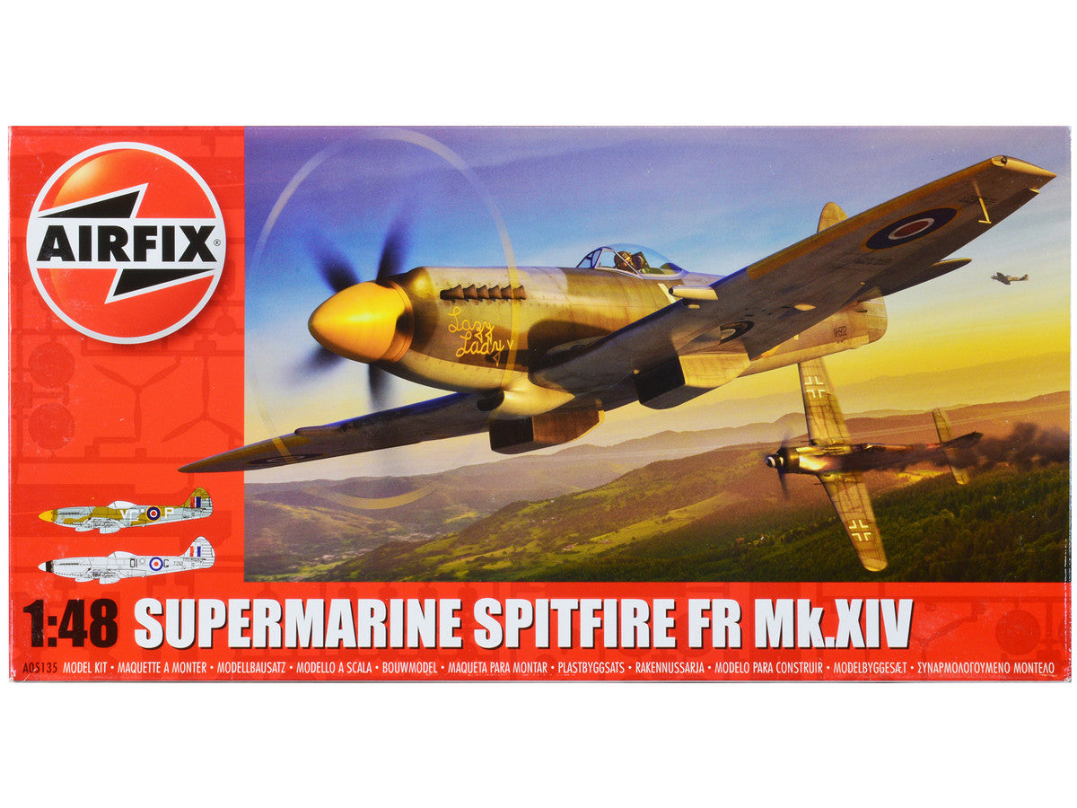 Level 2 Model Kit Supermarine Spitfire FR Mk.XIV Fighter Aircraft with 2 Scheme Options 1/48 Plastic Model Kit by Airfix LuxuryLifeWay Online Store