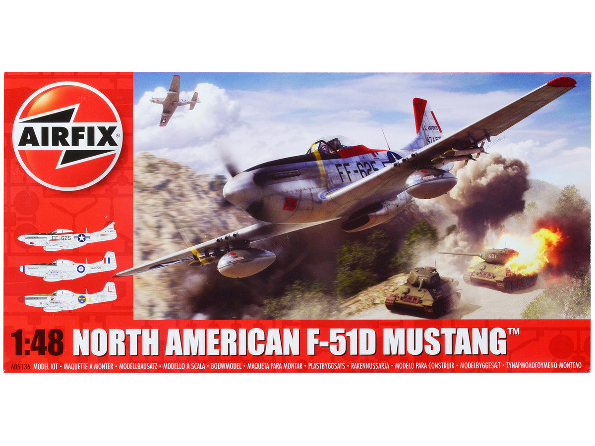 Level 2 Model Kit North American F-51D Mustang Fighter Aircraft with 3 Scheme Options 1/48 Plastic Model Kit by Airfix LuxuryLifeWay Online Store