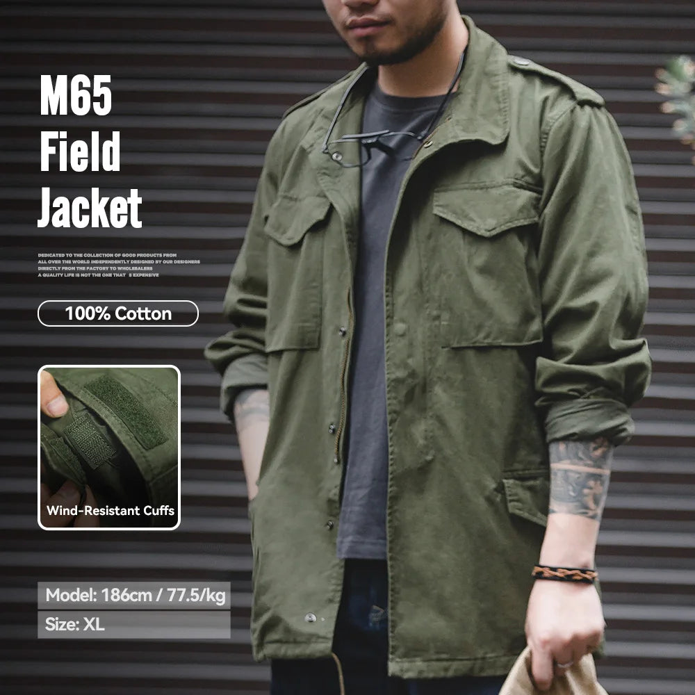 Maden Retro M65 Jackets for Men Green Outdoor Windbreaker Vintage Casual Solid Coat Mens Clothes Multi-Pocket Jacket Pi-Mart