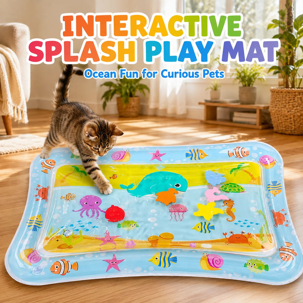 1PC Pet Water Play Mat Interactive Cat Toy Inflatable Sensory Splash Mat for Cats Dogs Indoor Enrichment Exercise Training Toy Pi-Mart
