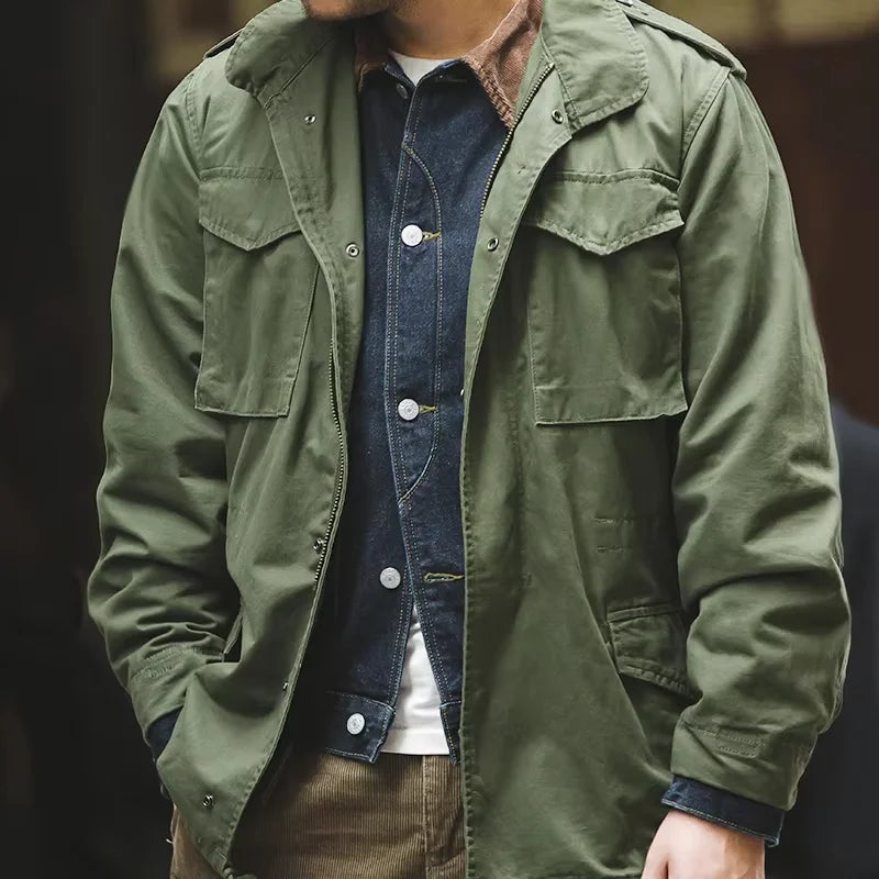 Maden Retro M65 Jackets for Men Green Outdoor Windbreaker Vintage Casual Solid Coat Mens Clothes Multi-Pocket Jacket Pi-Mart