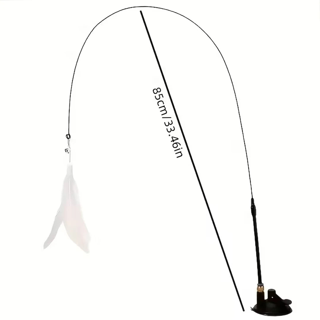 Cat Feather Bell Toy with Suction Cup Base 1 Teaser Wand 3 Replacement Feather Heads Interactive Cat Toy for All Cats Pi-Mart