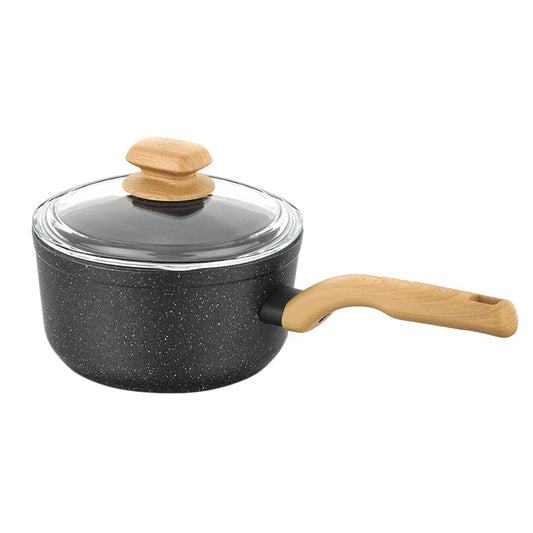Korkmaz Montana 2 Piece 2 Liter Aluminum Nonstick Saucepan with Lid and Faux Wood Handles LuxuryLifeWay Online Store