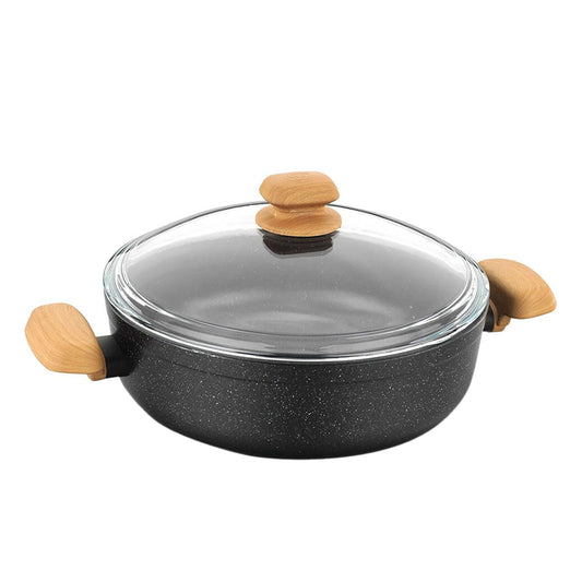 Korkmaz Montana 2 Piece 4 Liter Aluminum Nonstick Low Casserole Dish with Lid and Faux Wood Handles LuxuryLifeWay Online Store