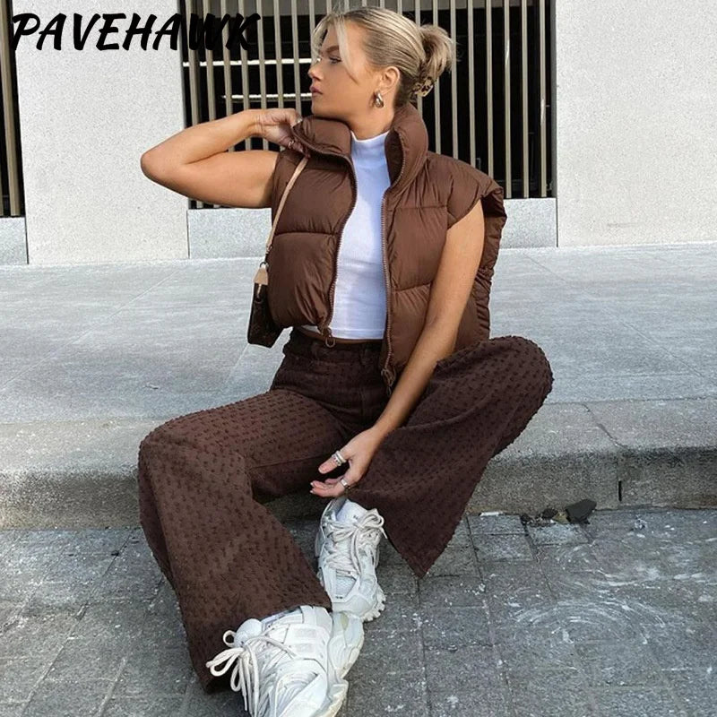 Women Short Cotton Down Vest Sleeveless Warm Stand Up Collar Outerwear Casual Winter Loose Basic Thick Jacket Female Clothes LadyShow.Store