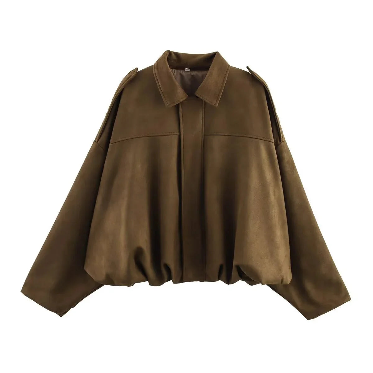 Women's Army Elegant Bomber Jackets Coats Fashion Turn-down Collar Long Sleeve Loose Coats Vintage Female Outerwear Chic Tops LadyShow.Store